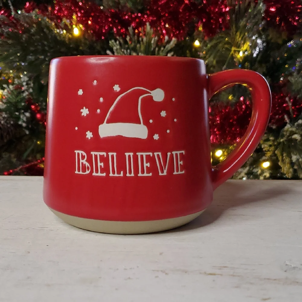 Red Believe Mug Santa Hat Christmas Hot Cocoa Hot Chocolate Cup